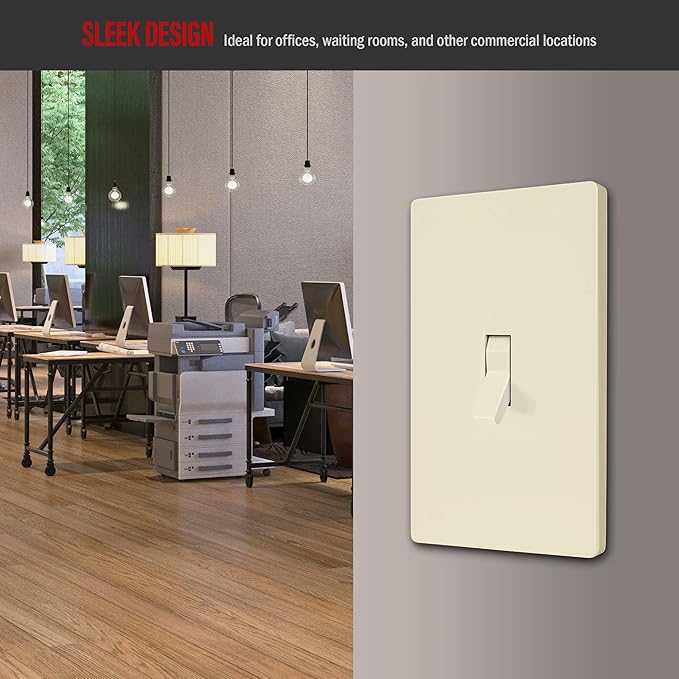 ENERLITES Screwless Toggle Switch Wall Plate, Child Safe Light Switch Cover, Standard Size 1-Gang 4.68" x 2.93", Unbreakable Polycarbonate Thermoplastic, UL Listed, SI8811-LA, Glossy, Light Almond