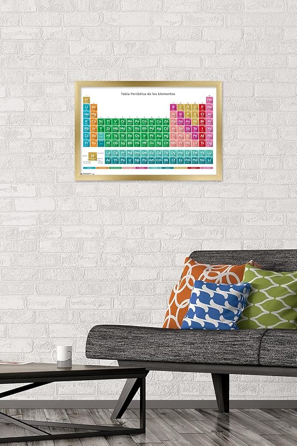 Trends International Periodic Table Of Elements - Spanish Wall Poster, 14.725" x 22.375", Gold Framed Version