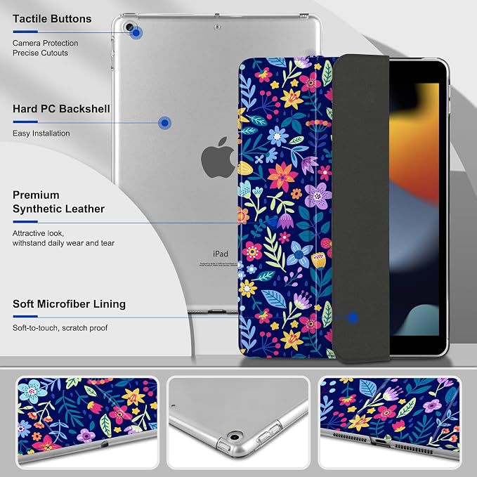 Compatible with iPad 10.2 Inch Case 2021 2020 2019 Smart Lightweight Trifold Stand Hard Plastic Transparent Cover Support Auto Sleep/Wake for iPad 10.2 9th/8th/7th Gen - Bear &amp Cherry