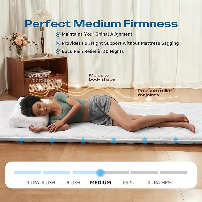 Aircliff Japanese Floor Mattress, Roll Up Tatami Mat, Sleeping Pad, Shikibuton, CertiPUR-US Certified Foam Floor Bed Futon Mattress for Dormitory, Guest Bed, Designed in Japan(Light Grey, Twin)