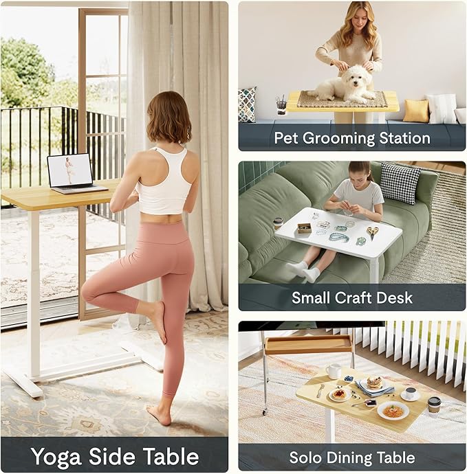 FLEXISPOT Adjustable C Table with Wheels, Mobile Snack Side End Table Sofa Couch Bedside Table Laptop Rolling Cart TV Tray Night Stand Small Space Side Table,(27.6" W x 15.7" D,Maple)