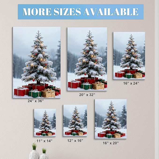 Framed Christmas Pictures Wall Decor,Vintage Pine Tree Prints,Winter Christmas Canvas Wall Art Decoration for Bedroom Bathroom Living Room Rustic Xmas Holiday Gifts (Christmas Tree 11, 16'' X 20'')