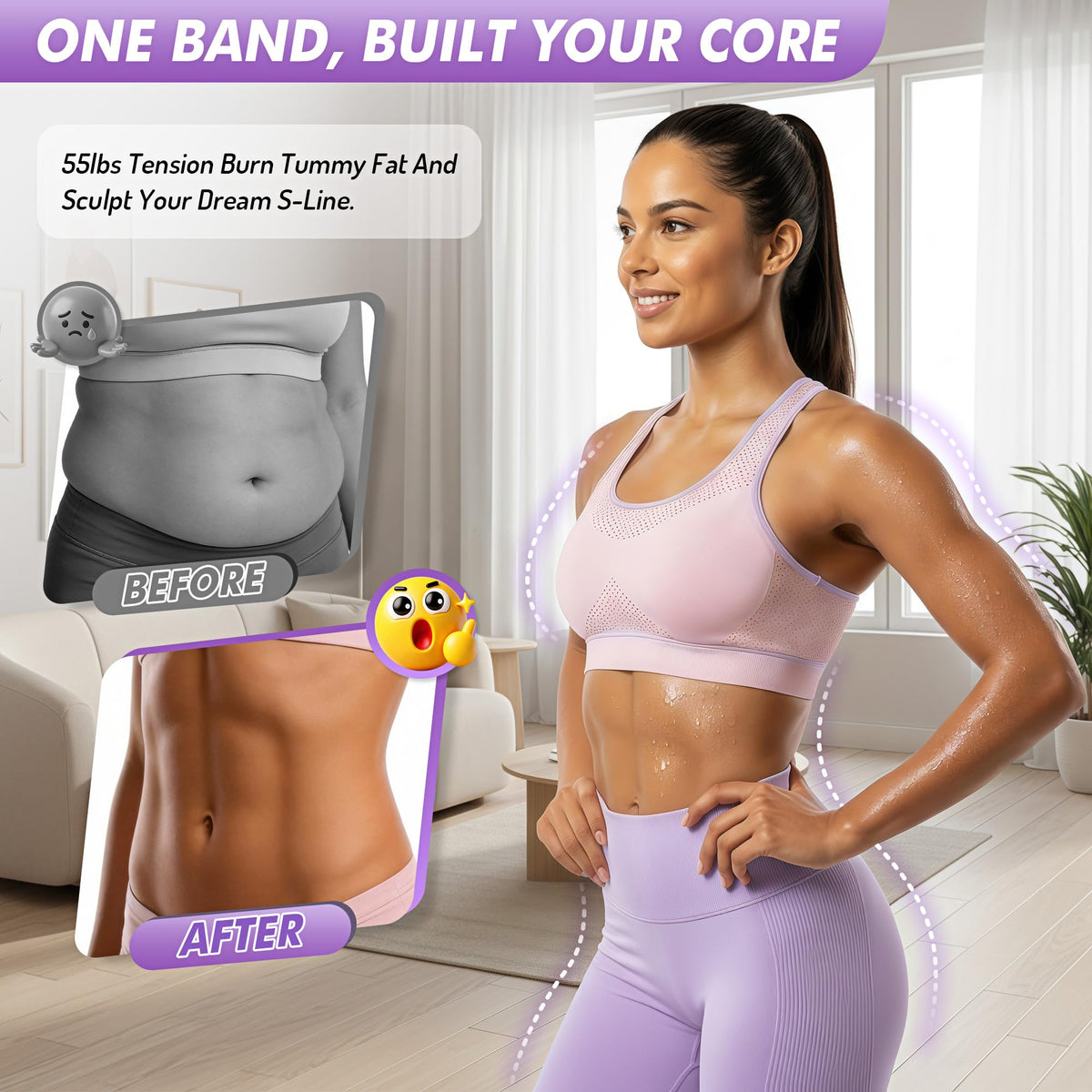 KRNIUC Pedal Resistance Band with Handle | Upgraded 55LBS Exercise Resistance Bands for Core, Abs, Legs, Glutes, Arms, Strength, Physical Therapy, Pilates, Sit Up Workout Equipment for Women Home Gym