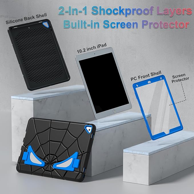 Nitupai Case for iPad 10.2 Case iPad 9th / 8th / 7th Generation Gen Case Heavy Duty Shockproof Rugged Protective Cover 10.2 Inch with Stand Black+Black