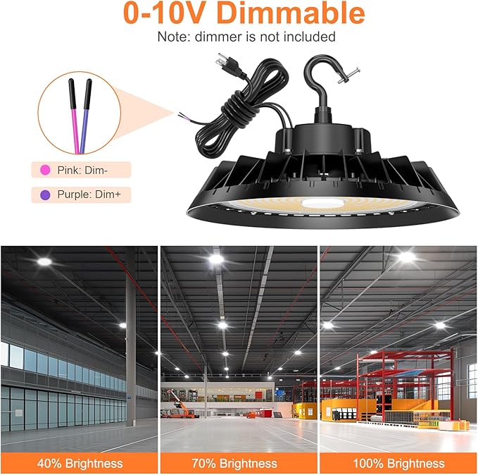 3Pack LED High Bay Lights, Super Bright 240W UFO High Bay LED Shop Lights, 36000LM 5000K, 0-10V Dimmable, 5' Cable Plug, IP65 Waterproof, ETL Listed Plug & Play Lighting for Gym Factory Warehouse