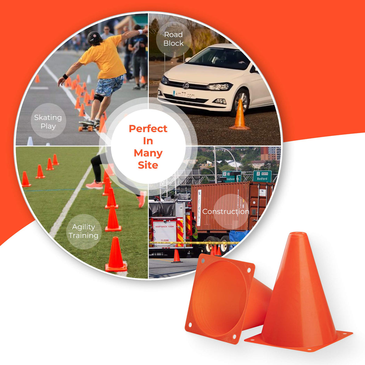 CARTMAN 7 Inch 24 Pack Sports Cones, Agility Field Marker Cones, Plastic Traffic Training Cones for Outdoor Activity & Festive Events