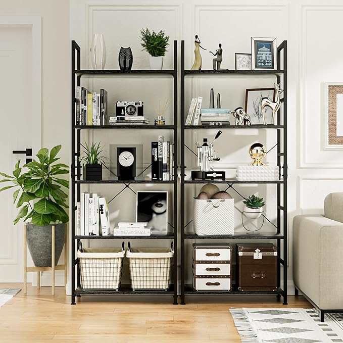 NUMENN 5 Tier Bookshelf, Tall Bookcase Shelf Storage Organizer, Modern Book Shelf for Bedroom, Living Room and Home Office, Black