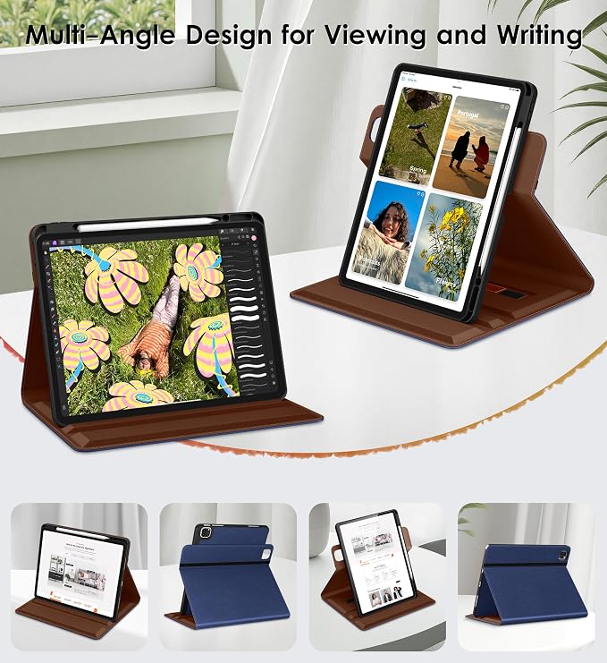 DTTO for iPad Pro 12.9 6th/5th/4th Gen Case (2022/2021/2020) Black | 360 Degree Rotating Premium Faux Leather Folio Stand Cover with Pencil Holder for iPad Pro 12.9 3rd Generation Case 2018