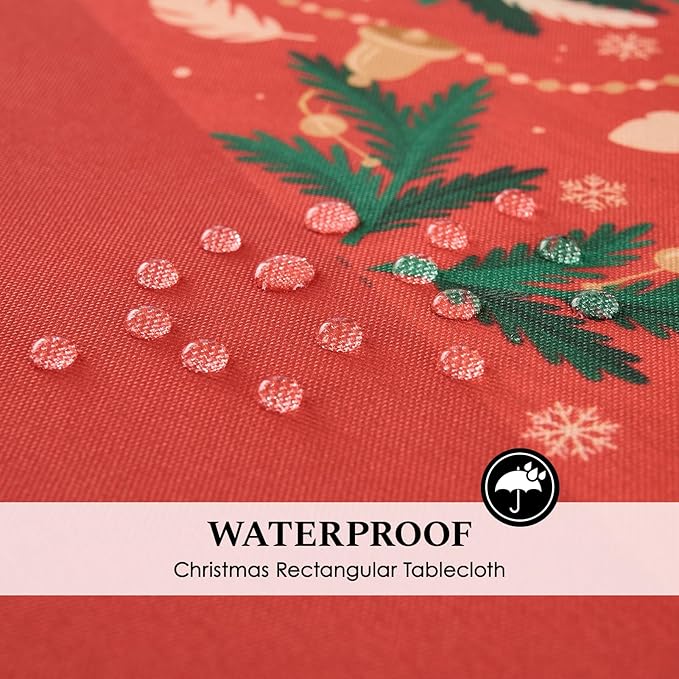 Christmas Tablecloth Rectangular 60x102 Inch Waterproof Table Cloth for 6ft, Washable Polyester Table Cover for Xmas Party, Winter Holiday Home Decoration in Festive Red 1pack