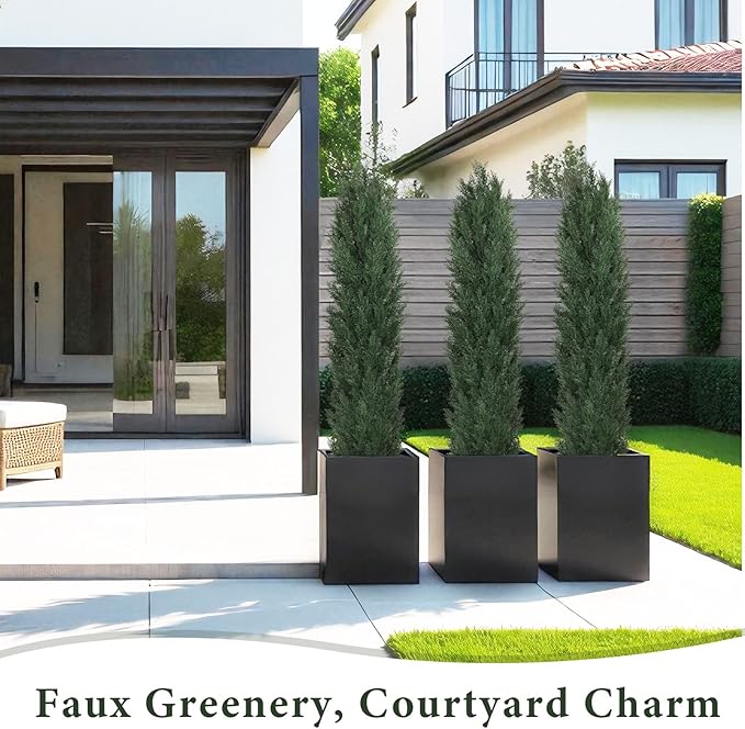THE BLOOM TIMES 6ft Topiary Trees Artificial Outdoor Set of 2, UV Resistant Faux Cedar Pine Cypress Bushes & Shrubs, Fake Plants for Front Porch Outside Planter Patio Christmas Decor 6 Foot Tall