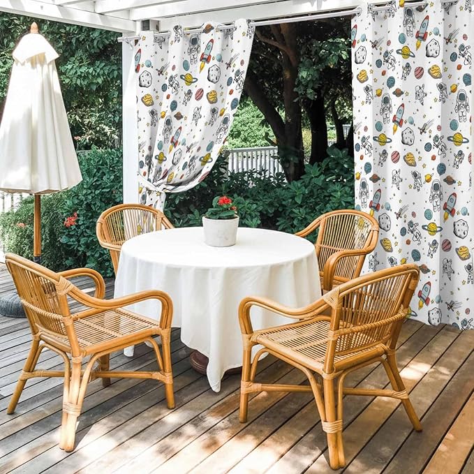 Cartoon Space Outdoor Curtains for Patio Astronauts Spacecraft Rockets