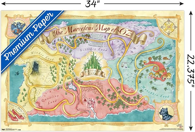The Wizard Of Oz - Map Wall Poster, 34L" x 22.4W", Premium Unframed Version