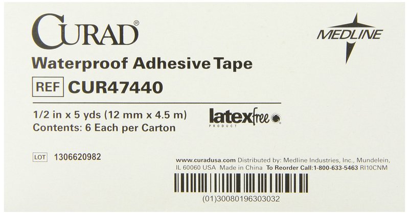 Curad Waterproof Adhesive Tape, 1/2 In. x 5 Yds., 6 Rolls