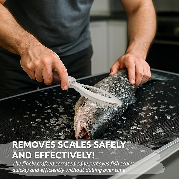 DUGATO Fish Scale Remover, Stainless Steel Scaler with Wood Handle