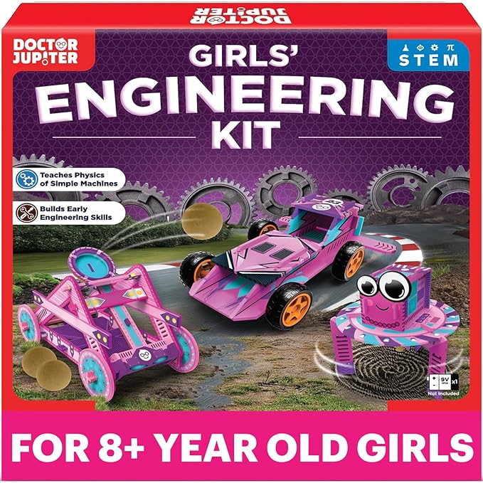 Doctor Jupiter Girls’ Ultimate Engineering Kit for Ages 8+ | Build Your Own Catapult, Race Car & Scribbling Robot | Birthday Gift Ideas for Girls 8-9-10-11-12 Year Olds | STEM Kit, Educational Toys