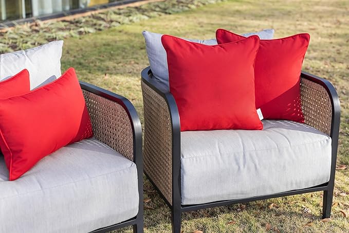 RSH DECOR: Sunbrella Square Throw Pillows Set of 4 | 20" x 20" | Water and Fade-Resistant Performance Fabric | Outdoor Pillow Covers with Down-Alternative Inserts | Canvas Jockey Red
