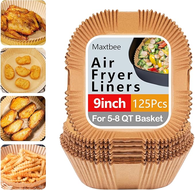 10 Inch Air Fryer Liners Disposable, 200Pcs Square Air Fryer Paper Liners, Oil-Proof & High-Temperature Resistant Parchment Baking Paper for Air Fryer, Microwave and Oven（Bottom Is 9 Inch）