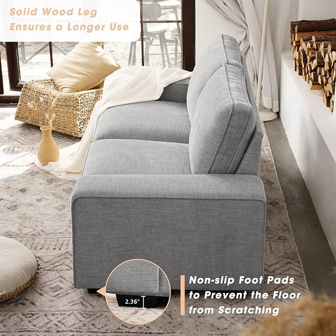 LEISLAND 71.25" Modern Sofas for Living Room, Chenille Loveseat Couch with Solid Wood, Metal, Square Arm and Removable Cover, Small Sofas Couches for Small Spaces, Easy to Install(Light Grey)