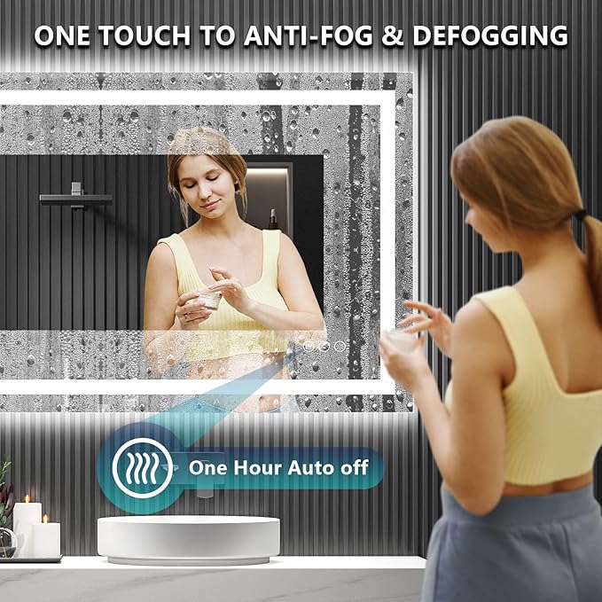 YEELAIT 48x36 Inch LED Bathroom Mirror with Lights Front and Backlit Lighted Vanity Mirror for Bathroom Wall with 3 Colors Dimmable Anti-Fog Memory Shatter-Proof IP54 Waterproof Horizontal/Vertical