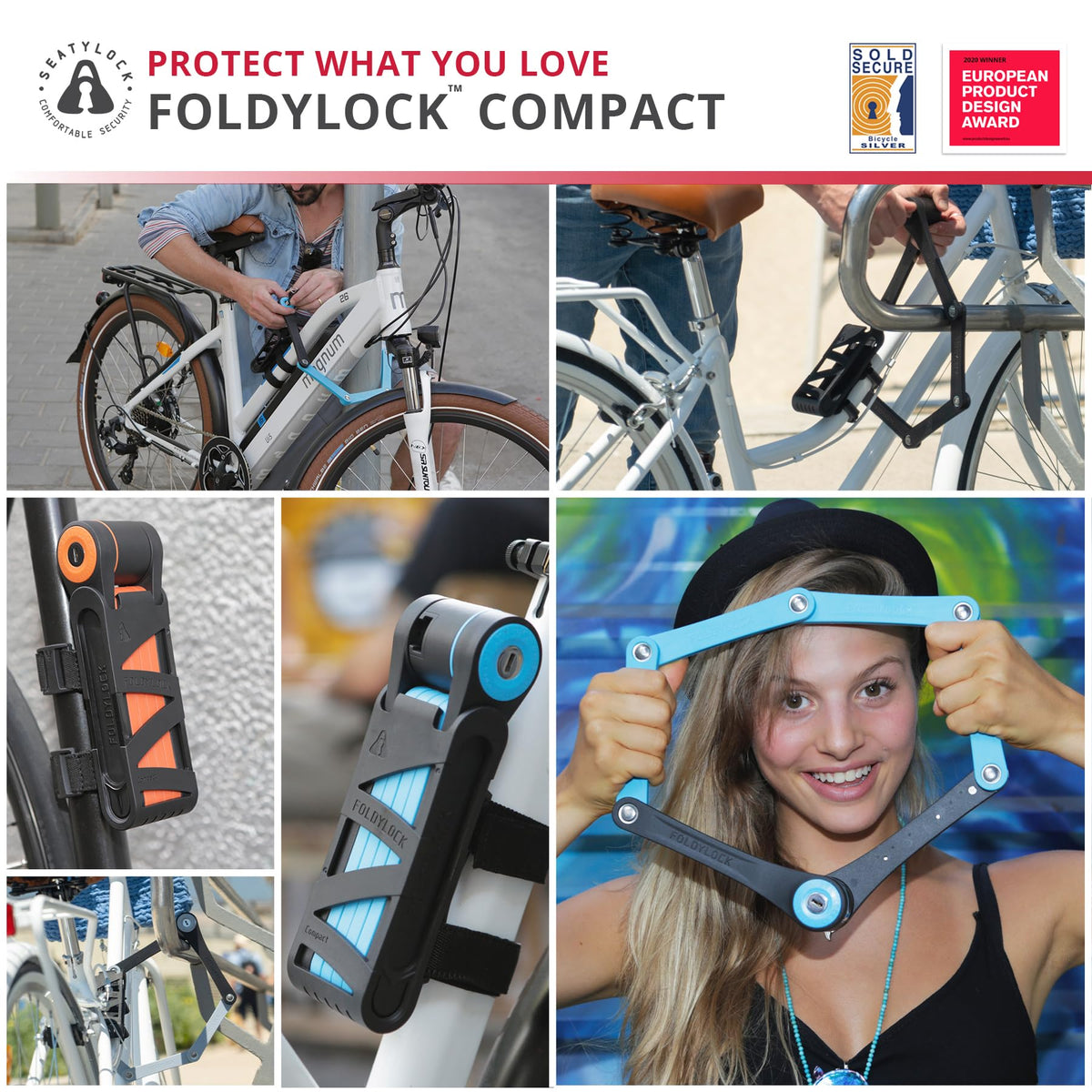 Seatylock FoldyLock Compact Lightweight Patented Folding Bike Lock 33.5 in