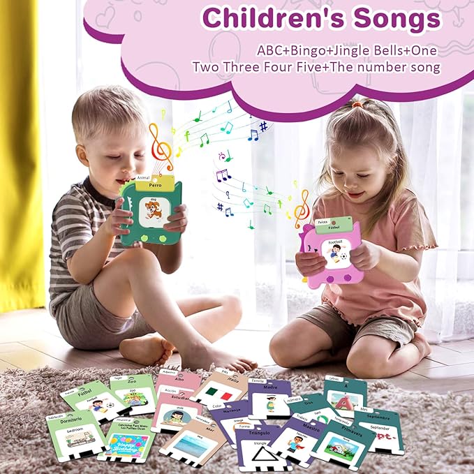 Spanish and English Talking Flash Cards for Toddlers 1 2 3 4 5 6 Year Olds, 420 Sight Words, Montessori Learning Toys, Pocket Speech Therapy Toys, Sensory Preschool Educational Birthday Gift