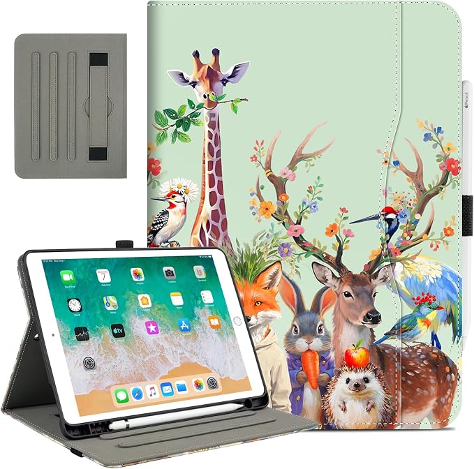 Vimorco for iPad Air 3rd Generation Case Leather iPad Pro 10.5 inch Cover | for iPad 9th/8th/7th Generation Case 10.2 Inch with Pocket&ampPencil Holder&ampHand Strap&ampMulti-Angle Animal Party