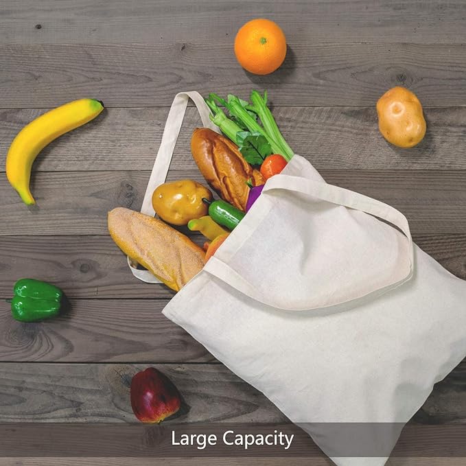 TOPDesign 192-Pack Economical 16"x15" Cotton Tote Bags, Lightweight Medium Reusable Grocery Shopping Cloth Bags, Suitable for DIY, Advertising, Promotion, Gift, Activity
