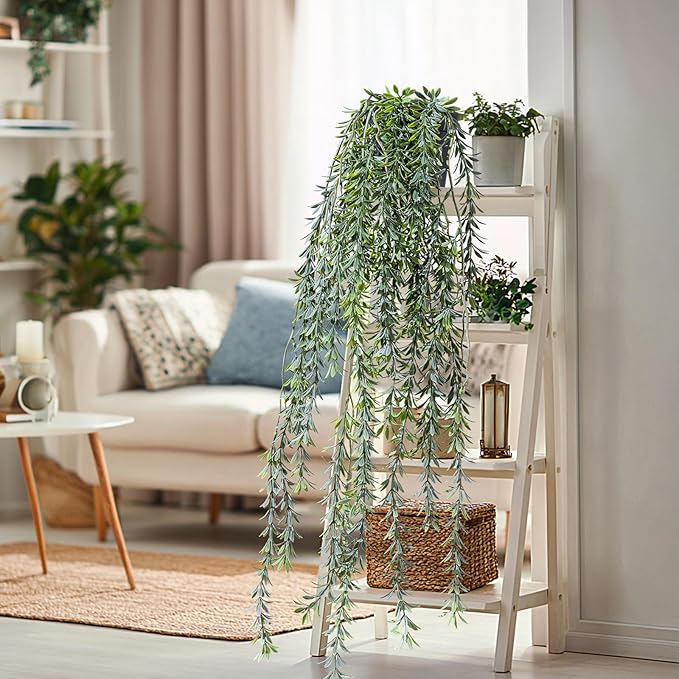 Artificial Hanging Plant 2 Pcs Faux Plant Ivy Vine Faux Eucalyptus Vines Fake Potted Greenery for Wall Living Room Home Shelf Office Bathroom Outdoor Indoor Decor (Type 5)
