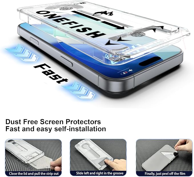 OneFish for iPhone 11 Pro Max/XsMax Tempered Glass Screen Protector 2 Pack Auto Dust-Elimination Easy Installation HD Clear Screen Protector