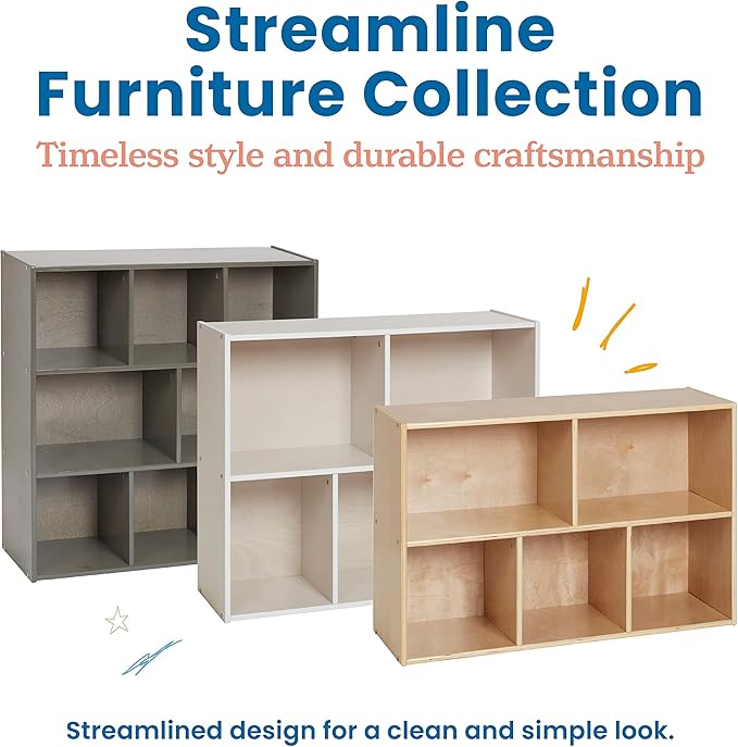ECR4Kids Streamline 5-Compartment Storage Cabinet, 24in, Classroom Furniture, Grey Wash