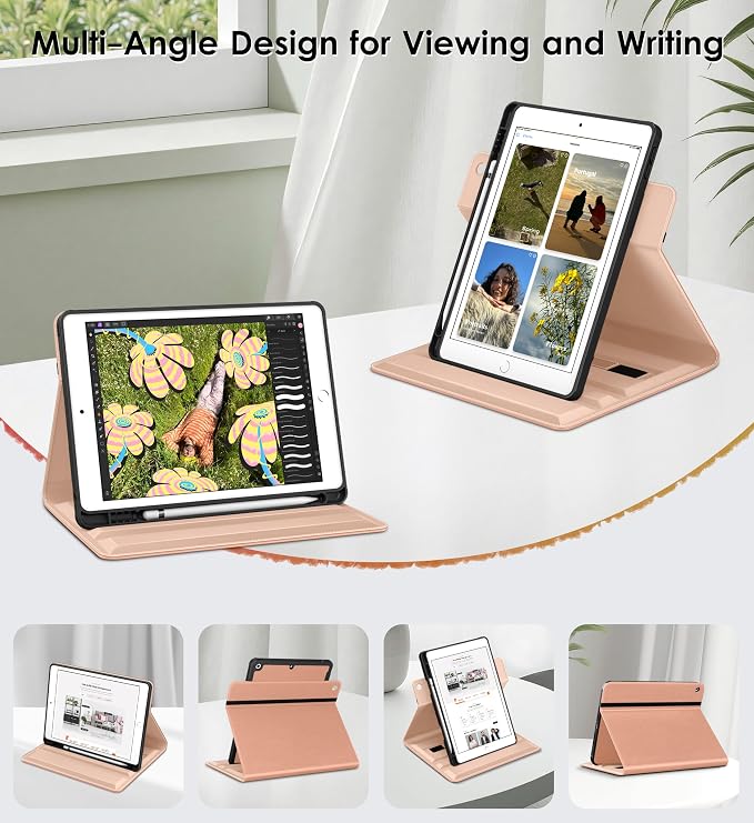 DTTO for iPad 9th/8th/7th Gen Case 10.2 Inch (2021/2020/2019) Brown | 360 Degree Rotating Premium Faux Leather Folio Stand Cover with Pencil Holder Auto Sleep/Wake Multiple Angles Hand Strap