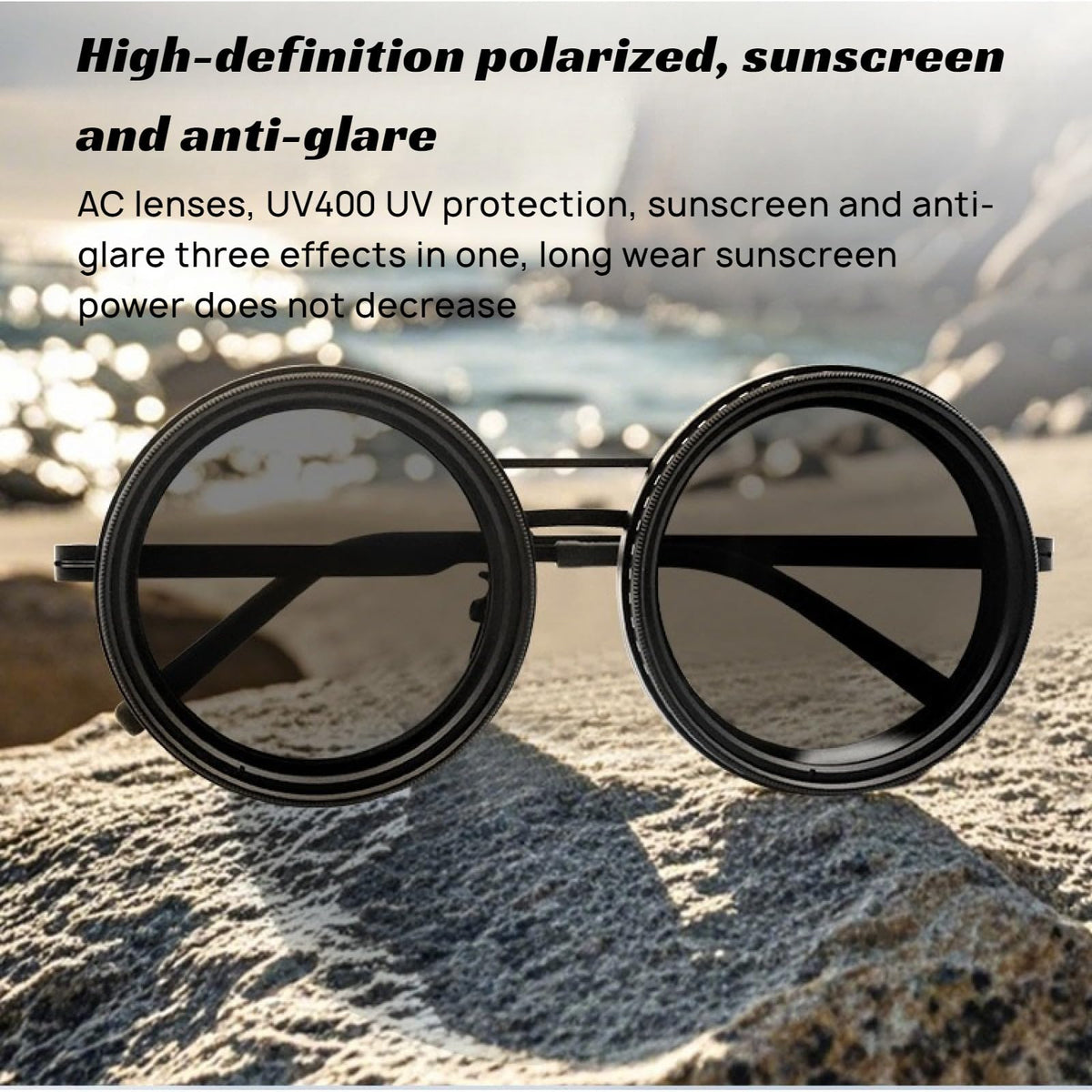 Zentavi Adjustable Tint Polarized Round Sunglasses with Built-in ND Filter, Manual Tint Control for Men's Unique Needs (Black Thick Legs - Black Legs)