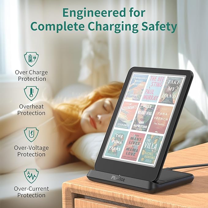 PlusAcc Wireless Charging Dock for Kindle Paperwhite Signature &amp Phones | Colorsoft Signature Edition Foldable Charger Stand Compatible with iPhone 15 Pro Max
