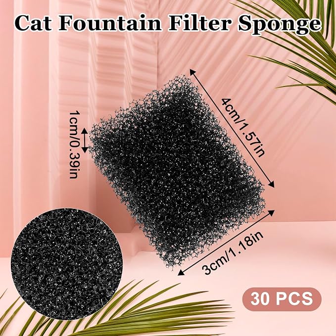 30 PCS Replaced Foam Filters, Pet Fountain Replacement Filters Cat Water