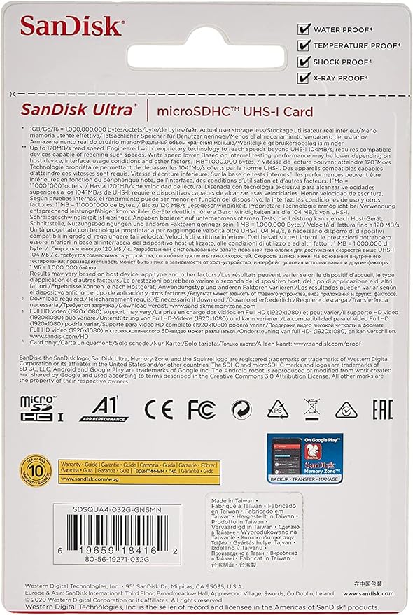 SanDisk 32GB Ultra® microSDHC 120MB/s A1 Class 10 UHS-I