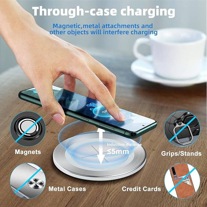 Desk Wireless Charger JE Make IT Simple Desktop Grommet Power Wireless Charging Pad for iPhone 16/15/14/13/12 Series Samsung Airpods and All Phones with Wireless Charging (Black)