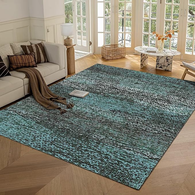 RUGSURE Washable Area Rug - 1/6 Thick - Stain & Water Resistant Non-Slip - Resistant Rug for Living Room, Bedroom, Nursery, Pet & Child Friendly, Vintage Charm Area Rugs (Green, 9' x 12')