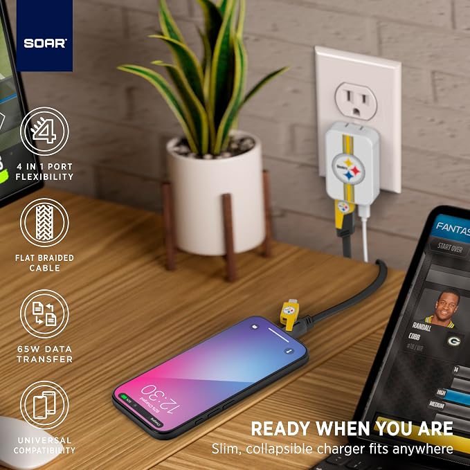 SOAR NBA Slim Wall Charger and 4 In 1 Multi Charging Cable