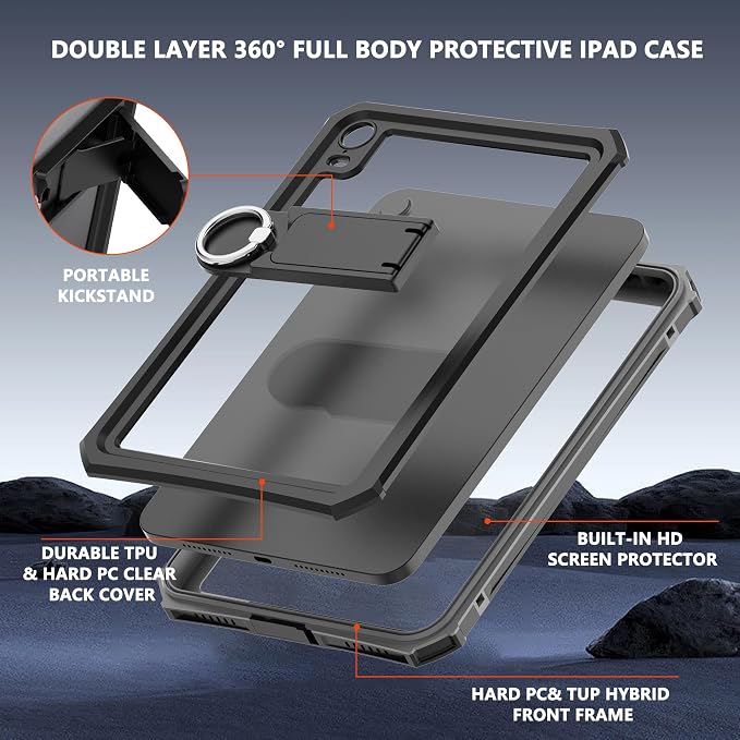 Shellbox Case for iPad Air 4th/5th Generation 2022-2020 Waterproof Dustproof Shockproof Case with 360° Full-Body ProtectionLanyard and Kickstand