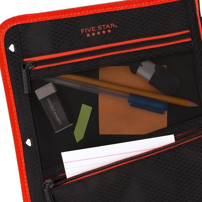 Five Star Pencil Pouch, Pen Case, 3-Pocket Zipper Pouch, Fits 3-Ring Binder, Random Color Shipped, 1 Count (50642)
