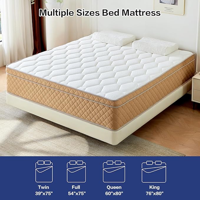 King Mattress, Medium Firm Memory Foam Mattress, Fiberglass Free, CertiPUR-US Certified Safe Materials, Foam and Spring, King Size Mattress in a Box, (12 in King)