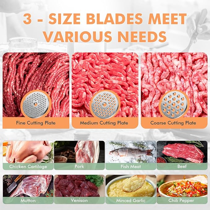 ALTRA LIFE Electric Meat Grinder, 2800W Max Sausage Stuffer with 2 Blades, 3 Plates, Sausage Tube, Vegetable Cheese Grater, 2 Meat Claws, Burger Press & Kubbe Kit for Home use, Built-in Storage