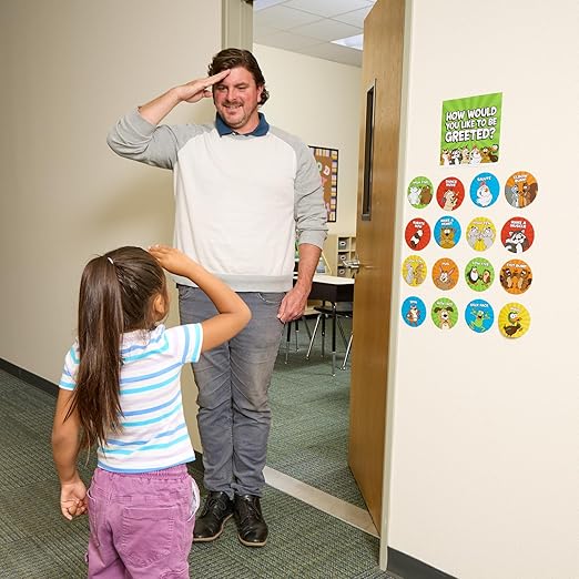 Really Good Stuff EZ Stick How Would You Like to Be Greeted? Labels - Motivational Encouragement Greeting Decals for Classroom - Teacher Supplies