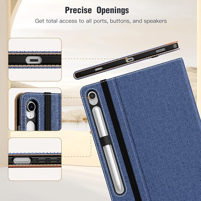 MoKo Case for Samsug Galaxy Tab S10 Lite/ S10 FE/ S9 FE/ S9 10.9/11 Inch | Built-in S Pen Holder Case for Samsung Tablet (2025/2023) PU Leather Hand Strap &amp Front Pocket Blue &amp Brown
