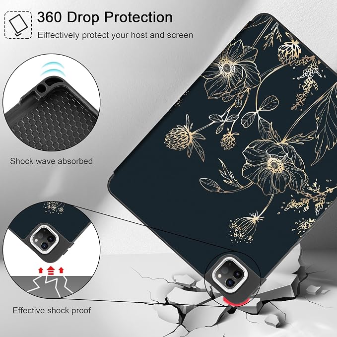 May Chen Case for iPad Pro 11 inch (4th 3rd 2nd &amp 1st Gen) 2022 2021 2020 2018 Trifold Stand + Pencil Holder + Auto Wake/Sleep + Soft TPU Protective Stand Back Cover Abstract Floral