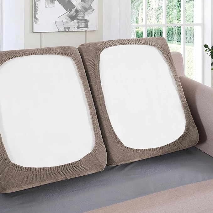 H.VERSAILTEX Stretch Chenille Couch Cushion Cover Soft Sofa Covers Individual Seat Couch Slipcover Sets Furniture Protector Seat Cushion Sofa Cover (3 Piece Sofa Cushion Covers, Taupe)