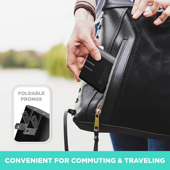 iHome 4-Port USB Wall Charger (2-Pack) 5.4A Flat Foldable Plug Slim Travel Charger (Black &amp Pastel Pink)
