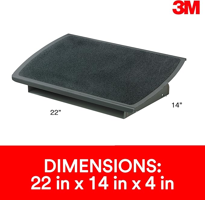 3M Foot Rest, Height and Tilt Adjustable, 22" Extra Wide Platform with Safety-Walk Slip Resistant Surface Provides Ample Room for Both Feet, Heavy Duty Steel Construction, Charcoal Gray (FR530CB)