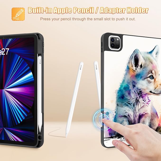 Tuiklol for iPad Pro 11 Inch 4th / 3rd / 2nd / 1st Gen Case 2022 2021 2020 | 2018 Build-in Pencil Holder with Stand TPU Back Cover &amp Trifold Stand &amp Auto Wake/Sleep Tablet Case Black Cat