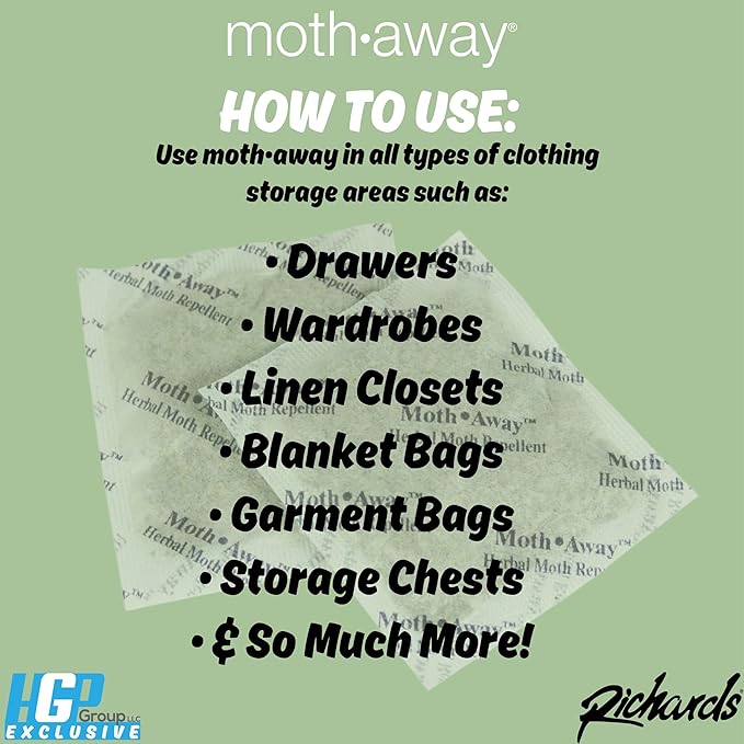 Richards Homewares Moth Away Sachets – 24-Pack Natural Herbal Moth Repellent, Non-Toxic & Chemical-Free, Fresh Scent for Drawers, Closets & Storage Bins – Made in USA
